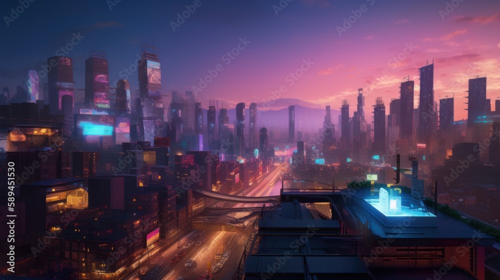 Obraz premium futuristic city in the metaverse, generative ai