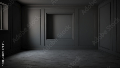 Interior simple empty dark black room in vintage style, luxury retro apartment. Empty place, frame, background. Generative AI © Катерина Нагірна