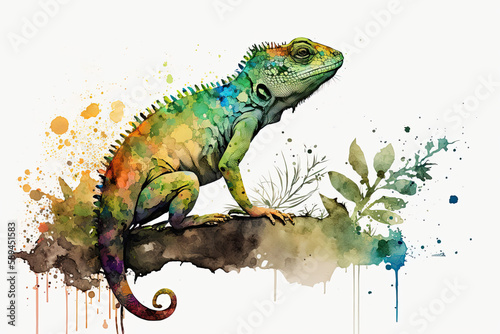 Lizard Watercoloured Clipart, Lizard Showing Their Beautiful Colors in Watercolor, Generative AI photo