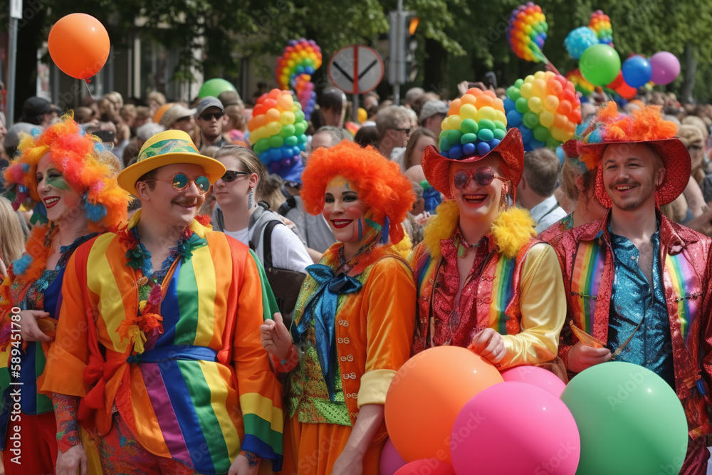 gay pride parade in a European city. Generative AI