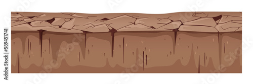 Dry cracked ground, arid clay soil cross section. Underground layer, broken waterless earth land, drought. Seamless wasteland. Geological flat graphic vector illustration isolated on white background
