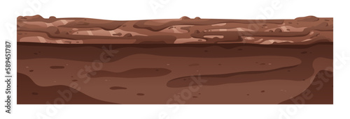 Fototapeta Naklejka Na Ścianę i Meble -  Soil, mud, underground layer cross-section. Fertile moisturized ground, dirt, seamless horizontal texture. Loam dirty earth. Geological flat graphic vector illustration isolated on white background