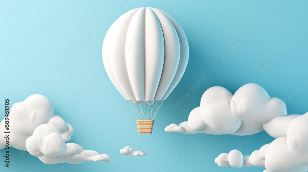 Obraz premium The white-hot air balloon effortlessly glides over a breathtaking landscape. Generative AI