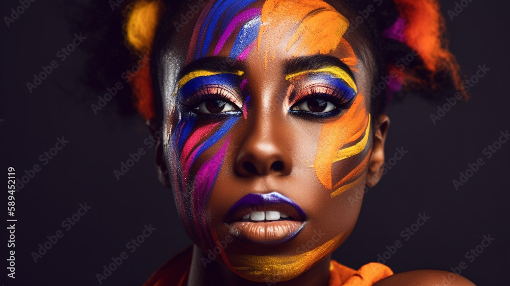 Woman with playful and fun makeup. Generative AI image.