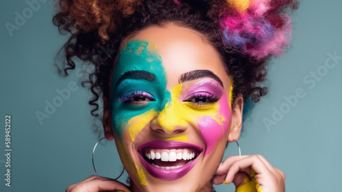 Woman with playful and fun makeup. Generative AI image.