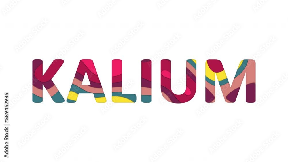 Multi-colored inscription Element of periodic table KALIUM with colored spots floating inside. Looped from frame 120 to 839, Alpha BW at the end Multi-colored inscription Element of periodic table KALIUM with colored spots floating inside. Looped from frame 120 to 839, Alpha BW at the end