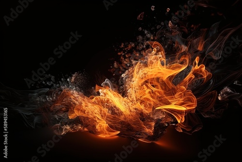 3d rendering  abstract black background with blazing fire  Generative AI