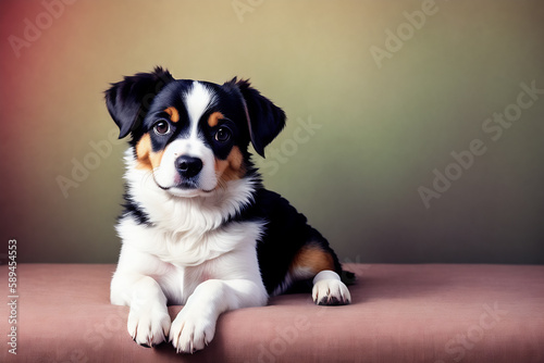 Portrait of a adorable dog, funny and cute face closeup, isolated on beautiful bokeh background, created with generative ai
