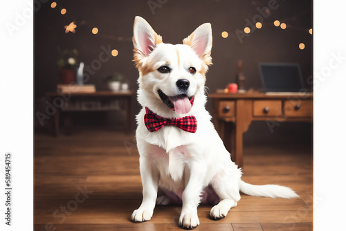 Portrait of a adorable dog, funny and cute face closeup, isolated on beautiful bokeh background, created with generative ai
