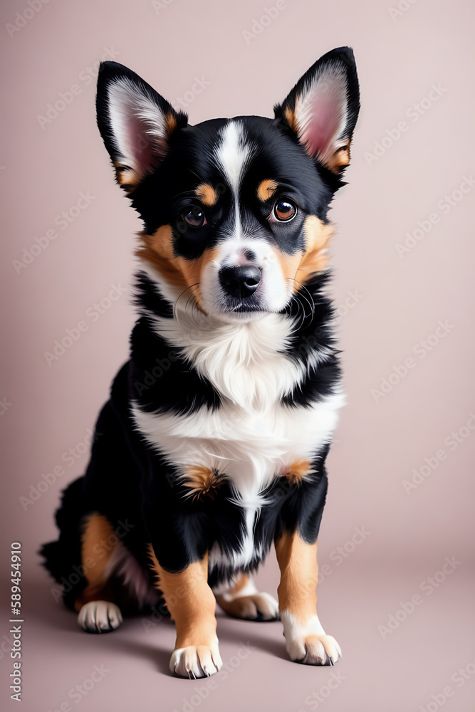 Portrait of a adorable dog, funny and cute face closeup, isolated on beautiful bokeh background, created with generative ai
