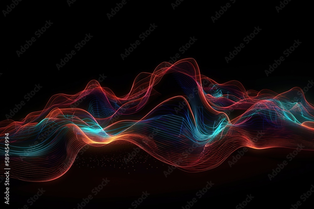 3d render, abstract neon background with glowing wavy line, Generative AI