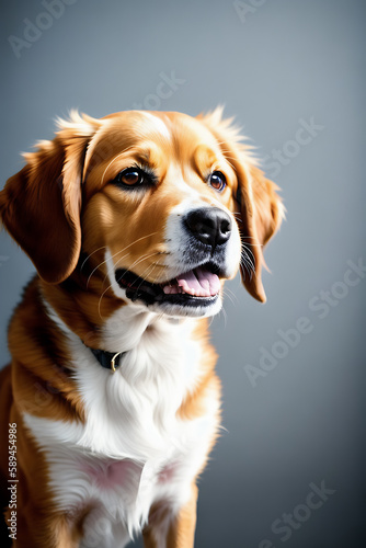 Portrait of a adorable dog, funny and cute face closeup, isolated on beautiful bokeh background, created with generative ai 