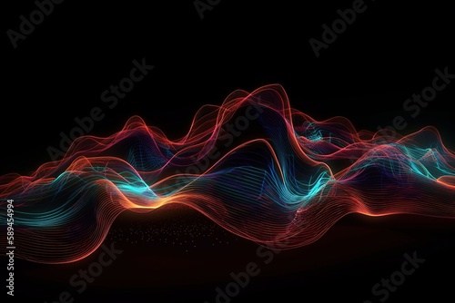 3d render, abstract neon background with glowing wavy line, Generative AI