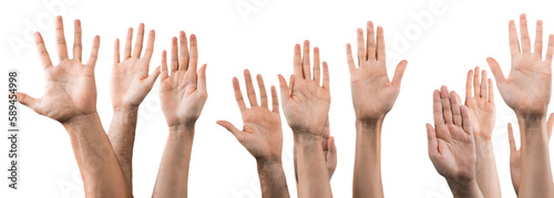 Φωτογραφία Set of raised hands, isolated on white