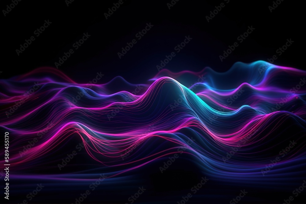 3d render, abstract pink blue neon background with wavy line glowing in ultraviolet spectrum, Generative AI 3d render, abstract pink blue neon background with wavy line glowing in ultraviolet spectrum, Generative AI