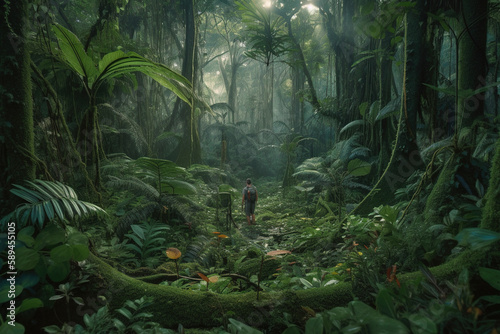 Backpacker Lost in the Forest Created with Generative AI Technology