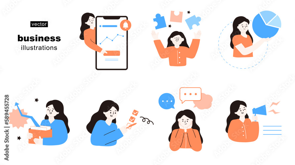 Business concept flat illustration set.