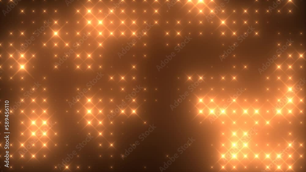 Abstract loop glowing yellow orange disco wall with bright light bulbs abstract background. Video 4k. 60 fps