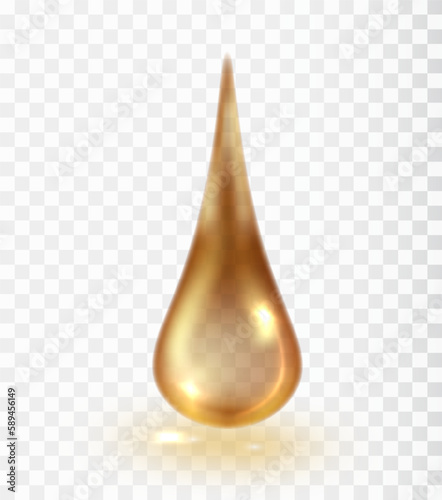 Essence droplet Cosmetic spa of vitamin or argan oil isolated on transparent background. Serum Yellow drop.