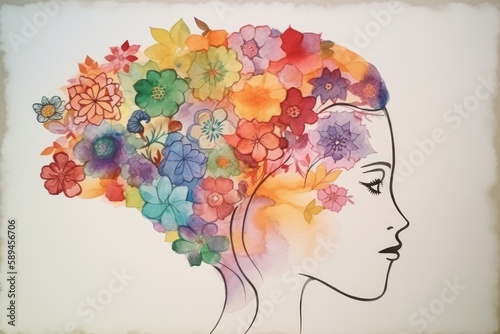 watercolor , flowers as human brain , new ideas and creative thinking  © PinkiePie