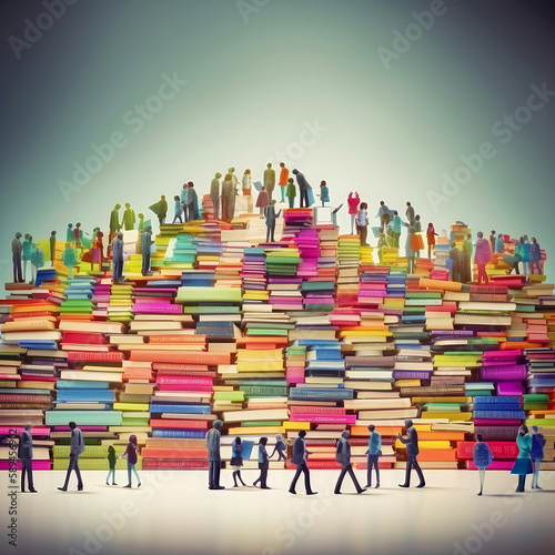 People gain knowledge, skills and ideas as a result of learning through books. Creative abstract illustration. Neural connections, space, self-knowledge. Generative AI