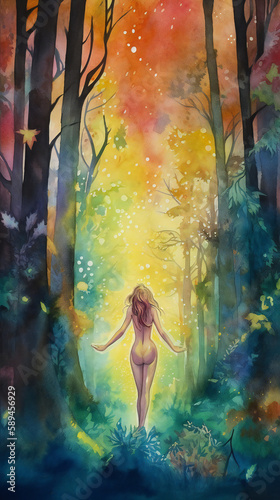 Enchanted Forest Nymph with Glowing Fireflies  Magical Whimsical Scene  Generative AI