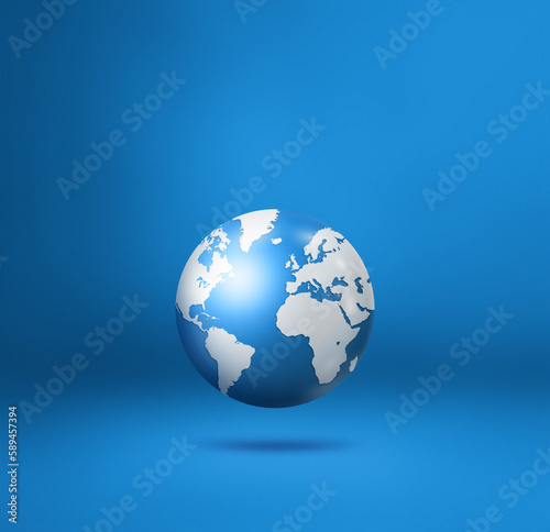 World globe  earth map  isolated on blue. Square background