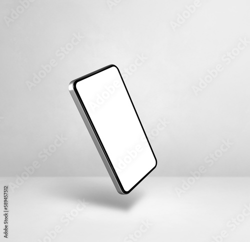 Floating smartphone isolated on white. Square background