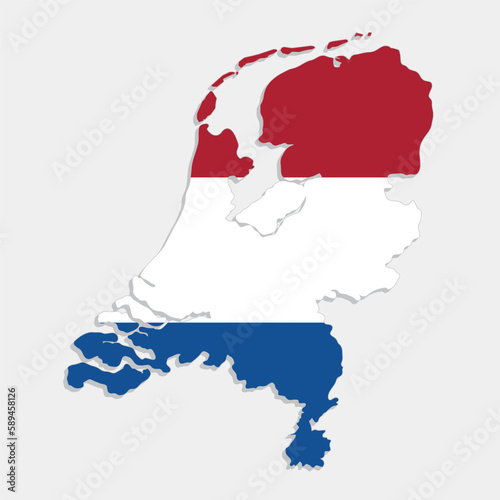 netherlands map with flag on gray background