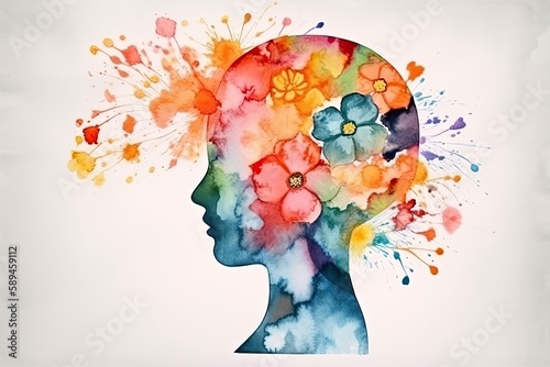 watercolor , flowers as human brain , new ideas and creative thinking   © PinkiePie