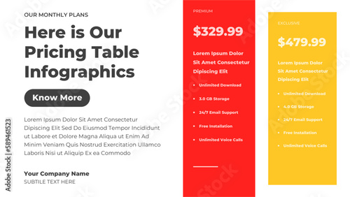 Price table template and comparison plan chart
