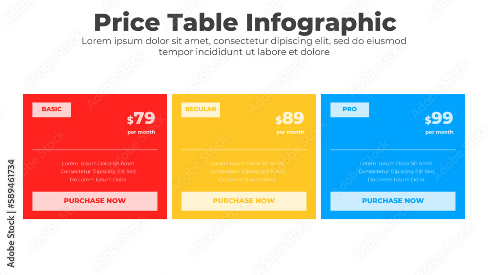 Vector comparison pricing table list for comparing price and product plan chart