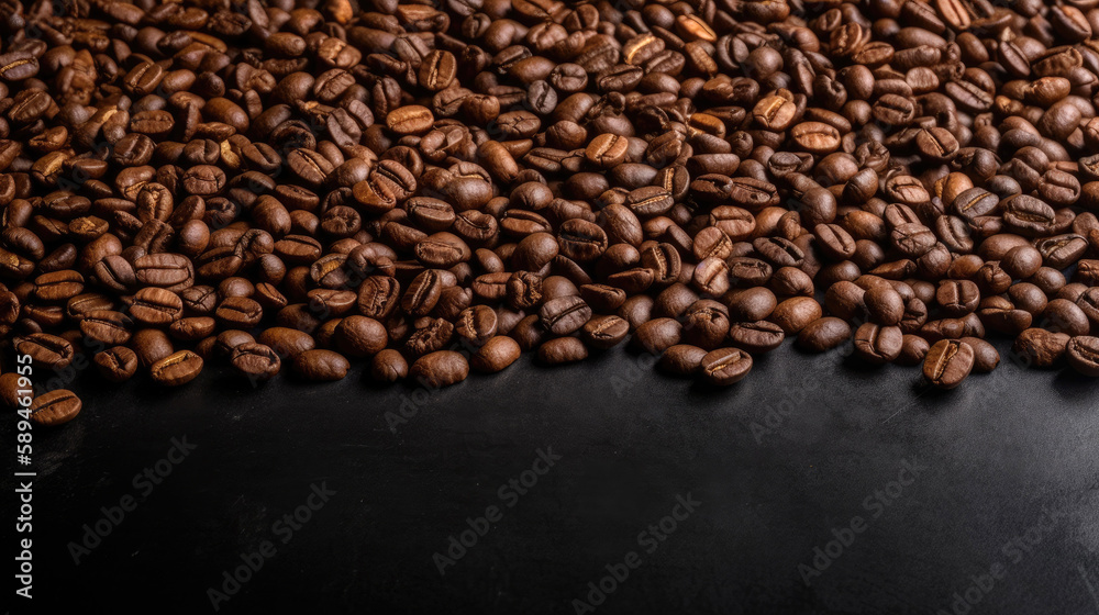 Roasted coffee beans on black background. Generative AI Roasted coffee beans on black background. Generative AI