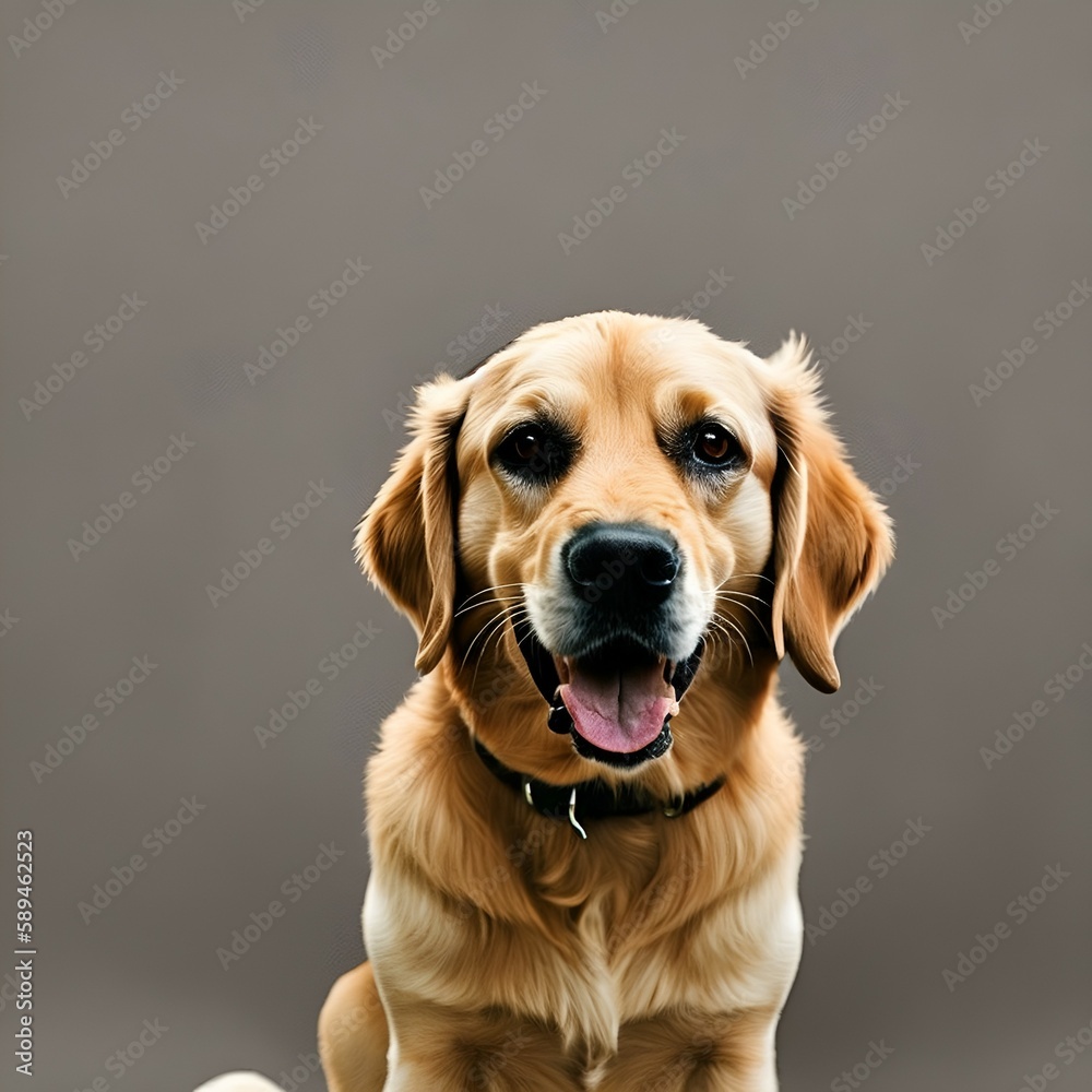 portrait of golden retriever dog smiling at the camera isolated background
