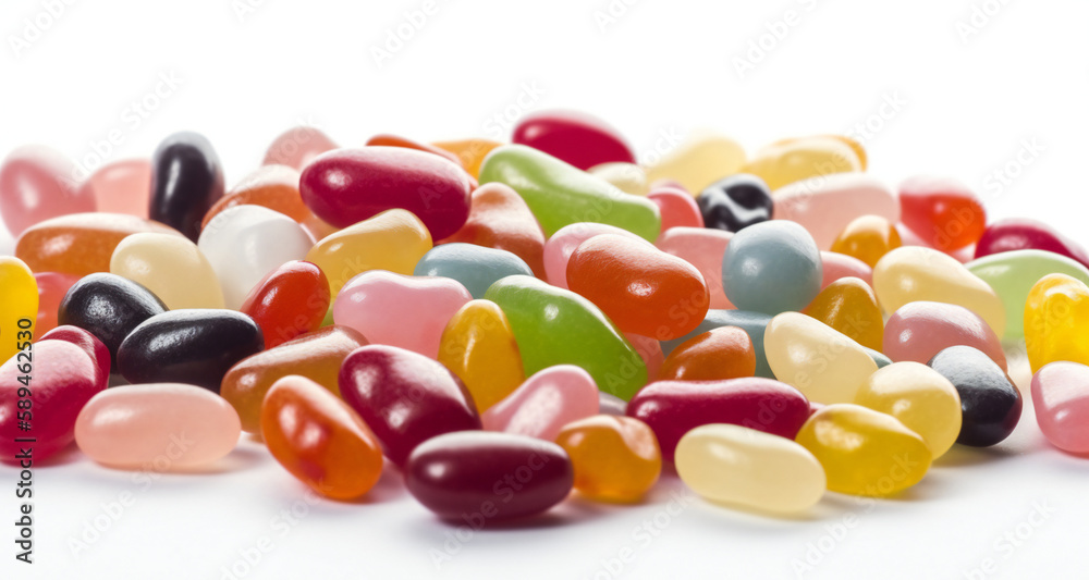 Closeup of delicious jellybeans on white background Closeup of delicious jellybeans on white background
