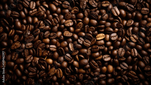 Roasted coffee beans on black background. Generative AI