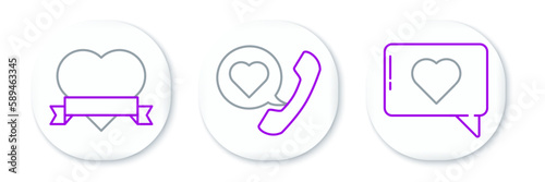 Set line Like and heart, Heart ribbon and Telephone with speech bubble icon. Vector