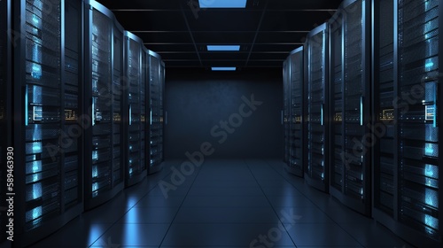 A Network Security Server Room Filled with Computer Racks. Generative AI