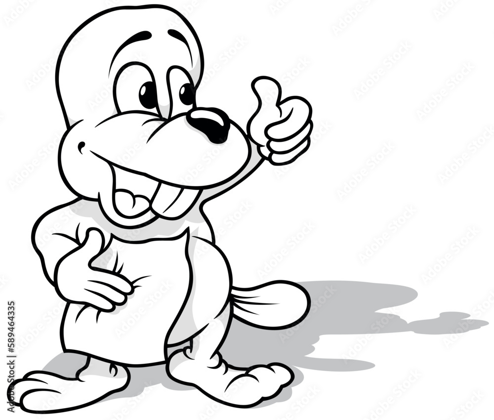 Obraz premium Drawing of a Cute Beaver with a Letter in Hand Showing Thumbs Up