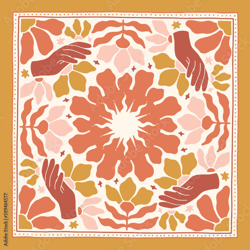 Groovy Boho 70s Flower Print Hippie Vintage Poster Magical Celestial Peace Love Wall Art Retro Wave