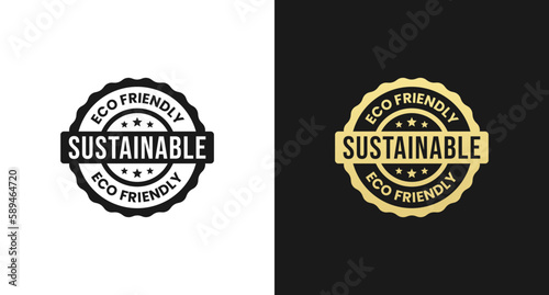 Simple Sustainable label vector or Sustainability label vector isolated in flat style. Sustainable label vector for product design element. Best Sustainability label for product packaging design.