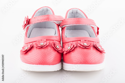 Shoes for the girl color coral on a white background