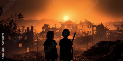 War's youngest victims: Children witness the destruction of their home. Generative AI