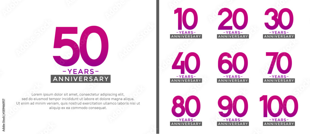set of anniversary logo style purple and black color on white background for celebration set of anniversary logo style purple and black color on white background for celebration