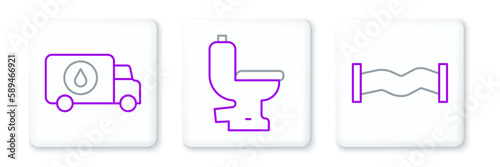 Set line Industry metallic pipe, Plumber service car and Toilet bowl icon. Vector