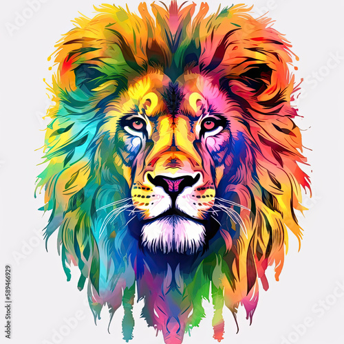 the face of colourful lion Transparent -  Generative AI