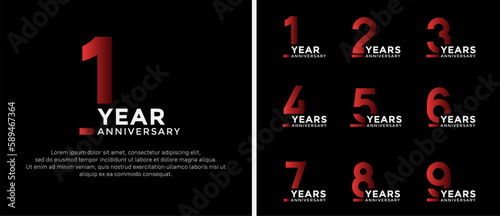 set of anniversary logo style red and white color on black background for celebration