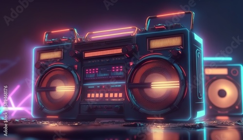 synthwave Boomboxes cinematic effects (ai generate)