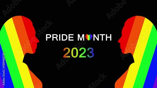 LGBT Pride Month 2023 concept. 2023 Gay Parade annual summer event. Motion graphic design, 4K footage, holiday animation. Isolated on black background.