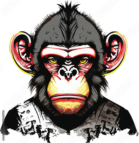 Artwork illustration and t-shirt design monkey face on white background 